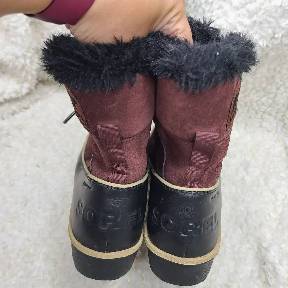 Sorel Tivoli ll Waterproof Suede Fleece Lined  Burgundy Suede Short Lace-up Ankl